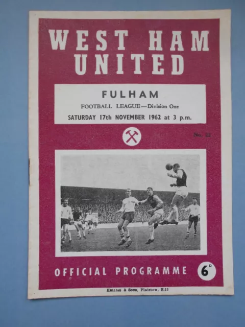 West Ham Fulham  1962/63 League Division One mint condition