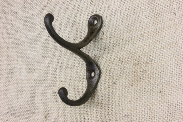 Old Double Coat Hook School Farm House Primitive RARE Cast Iron 3 3/4” vintage