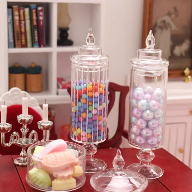 1:12 Scale Dolls House Miniature Clear Candy Tall Jars Food Storage Glassware