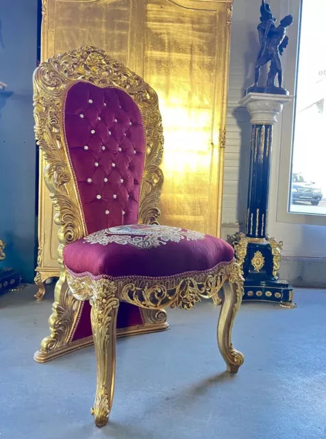 King Throne Italian Baroque-Rokoko Style Royal Antique Armchair in Bordeaux Gold