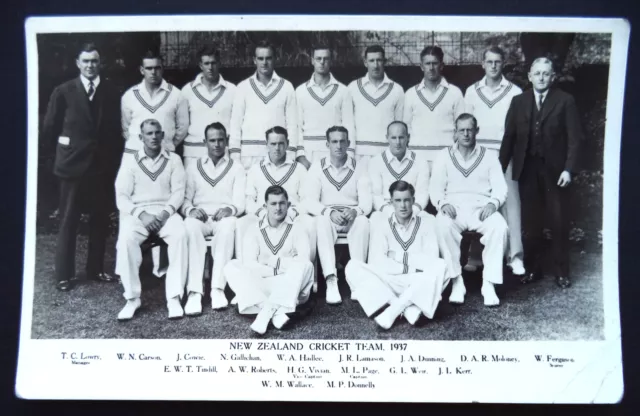 New Zealand To England 1937 – Original Vintage Cricket Team Postcard