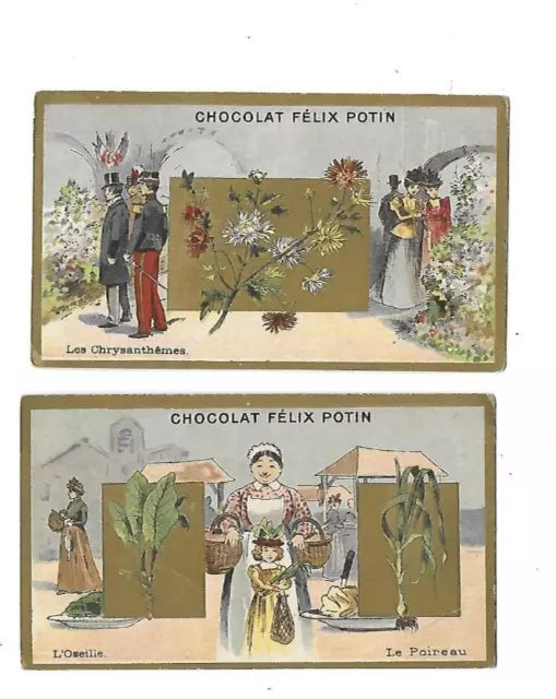 2 Chromos anciens publicitaires  fond or chocolat Felix Potin plantes