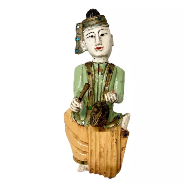 Hand Carved Wooden Burmese Tibetan Asian Temple Musician Dancer Wall Hanging
