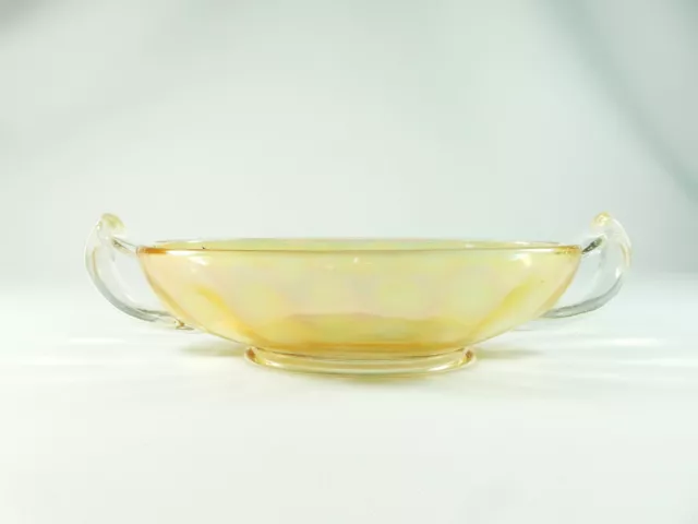 Vintage Carnival Glass Twin Handled Oval Bowl Dish Plate Clambroth Marigold