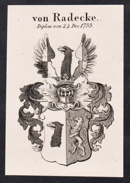 RADECKE ARMOIRIES COAT Of Arms Héraldique Gravure sur Cuivre Genealogie ...