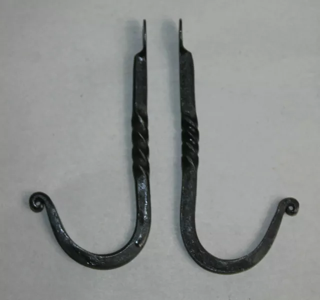 2 HAND FORGED 5" WROUGHT IRON BLACKSMITH HOOK Kitchen Rack Wall Key Hanger #1
