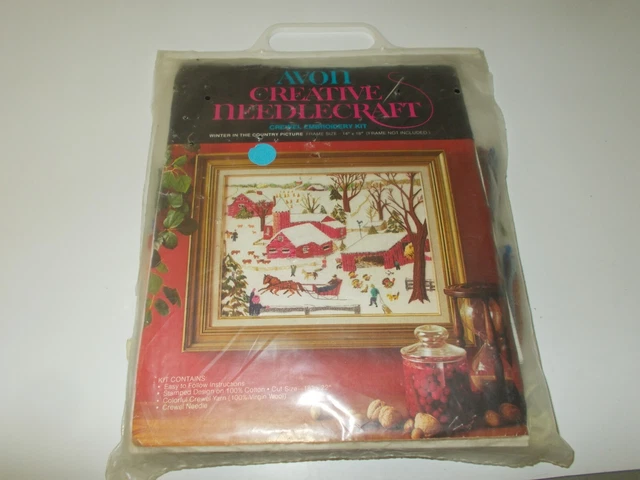 Kit de bordado vintage NUEVO DE LOTE ANTIGUO AVON Crewel 14x18 INVIERNO EN EL PAÍS