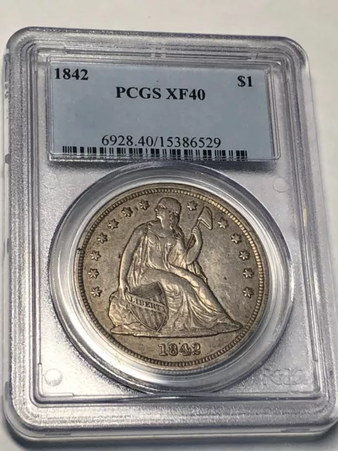 1842 Seated Liberty U.S. silver dollar. PCGS straight-graded XF40. #and529