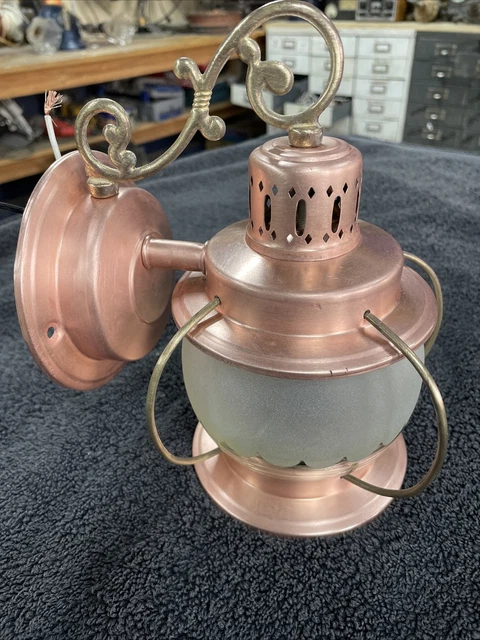 Antique Original Restored Solid Copper Small Size Wall Mount Porch Light