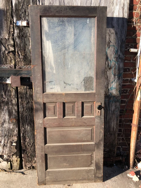 30x76” Unpainted Half-Glass Victorian Entry Door with Original Hardware 6
