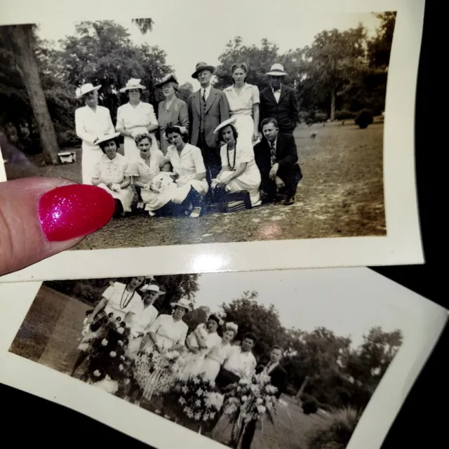 2 Vintage B&W Photo Original FUNERAL FAMILY SNAPSHOT CEMETARY
