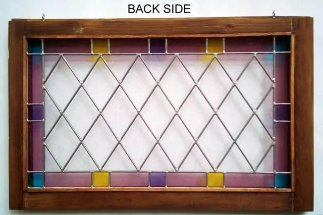 leaded large transom stained glass wood framed panel *hanging window decor art 3