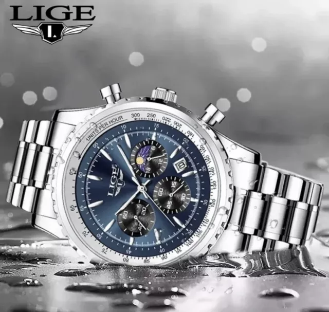 LIGE Männer Armbanduhr Herrenuhr Chronograph Männeruhr Edelstahl Geschenk