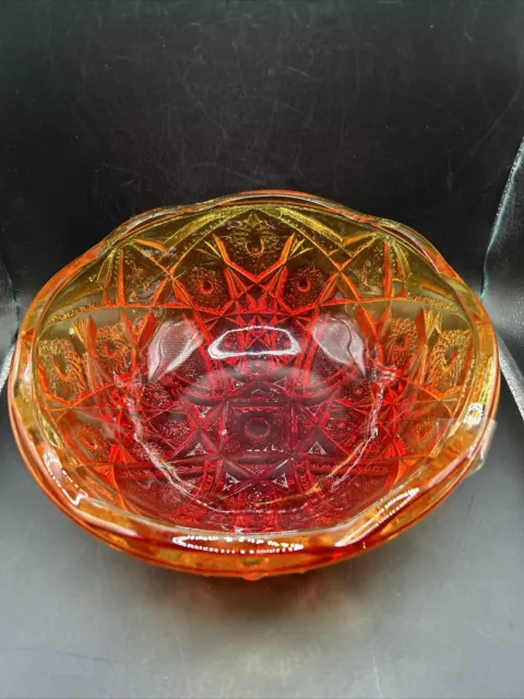 VINTAGE RED ORANGE Ombre PRESSED GLASS AMBERINA  8”BOWL Beautiful