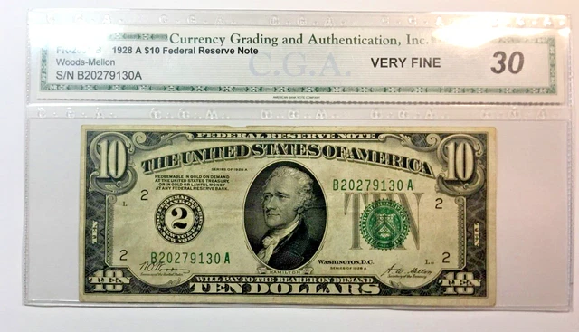 1928A  $10 Federal Reserve Note [] NEW YORK [] FR 2001-B [] UNGRADED [] VF ✔