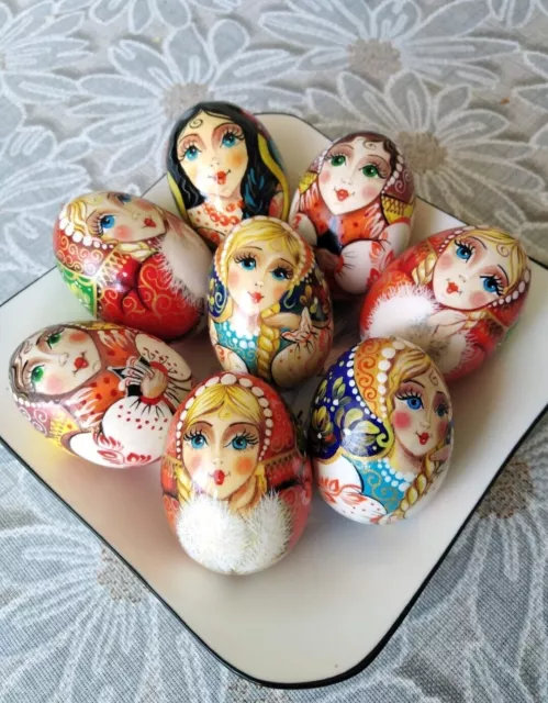 Huevos de madera pintados a mano Decoraciones de Pascua Huevos de Pascua...