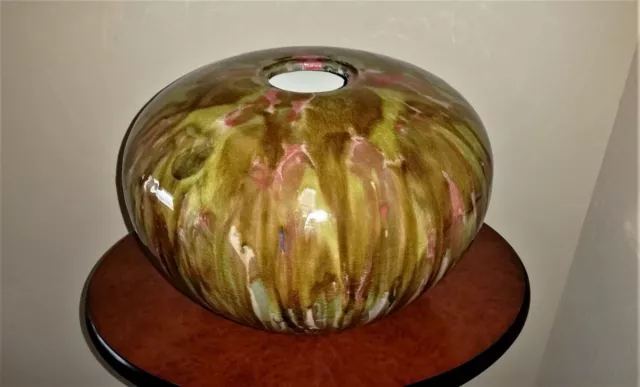Large Mottled Multi Brown Tan Fire Pot Raku Style Deco Art Vase Pottery Patio 2