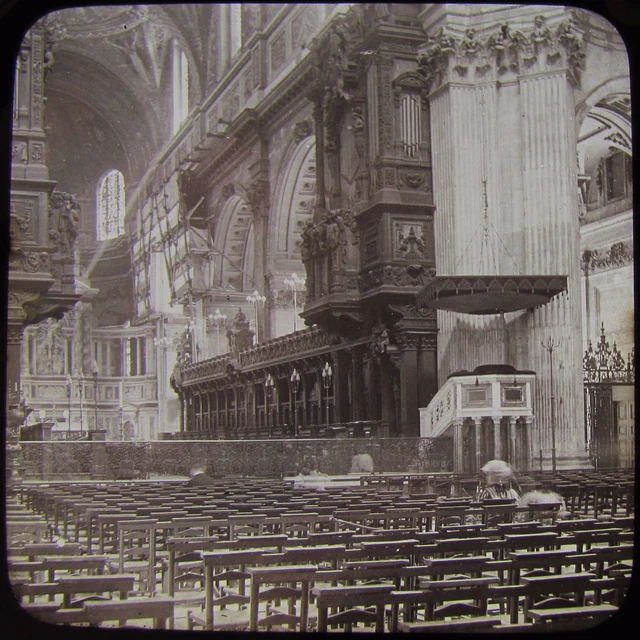 Glas magische Laterne Rutsche ST PAULS KATHEDRAL CHOR LONDON C1890 FOTO ENGLAND