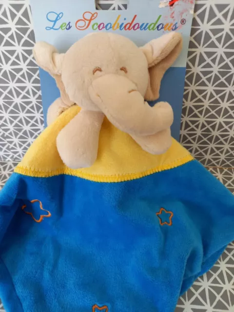 Doudou éléphant beige jaune bleu étoiles Les Bébés d'Elyséa neuf 2