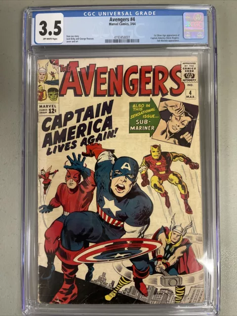 The Avengers #4 Key Issue 1st Silver Age Captain America CGC 3.5 Lee & Kirby