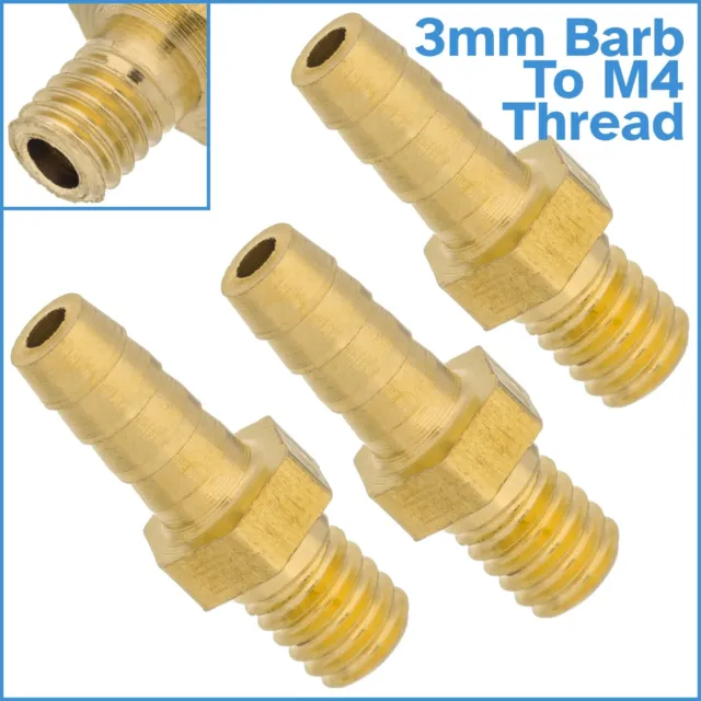 3pcs Brass 3mm Barb Hose To M4 Metric Male Threaded Pipe Fitting Tail Connector