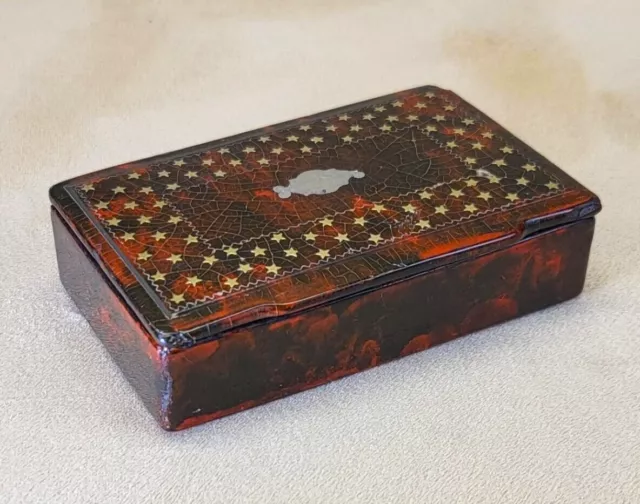 Fine ca. 1890 French Table Snuff Box Brass & Pewter Inlaid Faux Tortoiseshell 3