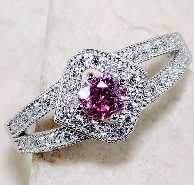 1CT Pink Sapphire & Topaz 925 Solid Genuine Sterling Silver Ring Sz 6 U1-8