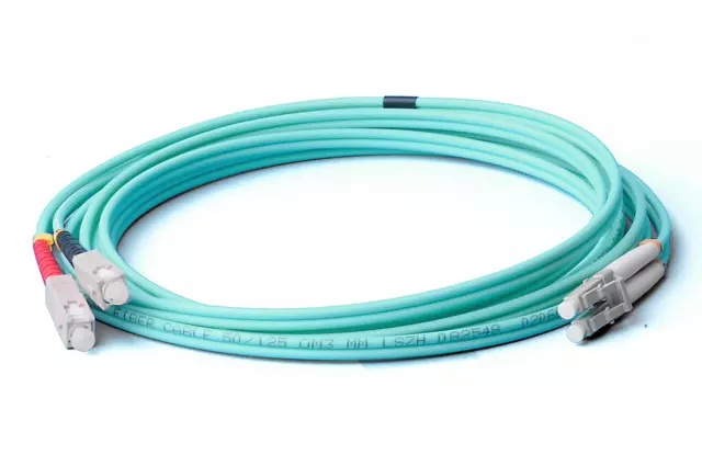 0,5m - 100m Glasfaser Lichtwellenleiter LC SC Patchkabel aqua OM3 LWL Multimode