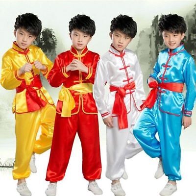 Bambini Ragazzi Tuta Kung Fu Arti Marziali Bambini Cinese Tradizionale Costume Uniforme 3