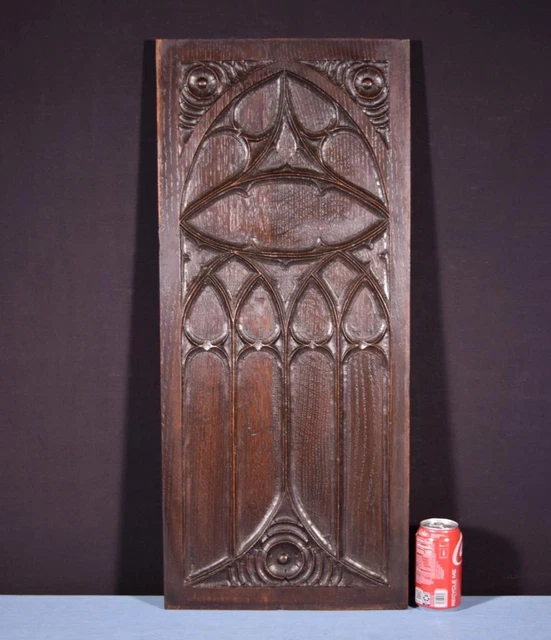 *Large 31" Tall French Antique Gothic Revival Panel in Solid Oak Wood Salvage