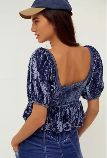 FREE PEOPLE “YOURS Truly” Sexy Crushed Velvet Top In Wild Moon Blue ...