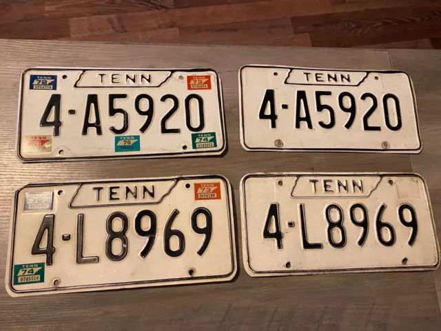 Lot of 4 Tennessee Licenses Plates 1970s Matching Numbers
