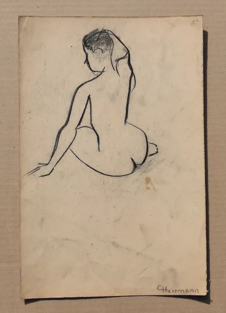 Dessin d'étude ancien croquis Original au fusain - nu féminin vers 1950 - N° 134
