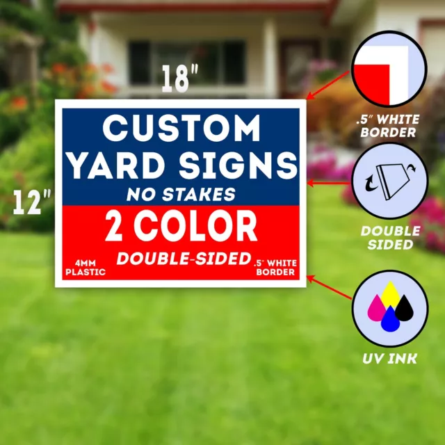 Custom Yard Signs 12x18" Two Colors Double Sided Plastic Waterproof UV Inks