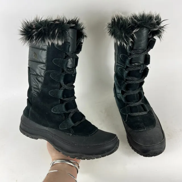 The North Face Nuptse Purna women's size 6.5 black puffer faux fur topped boots