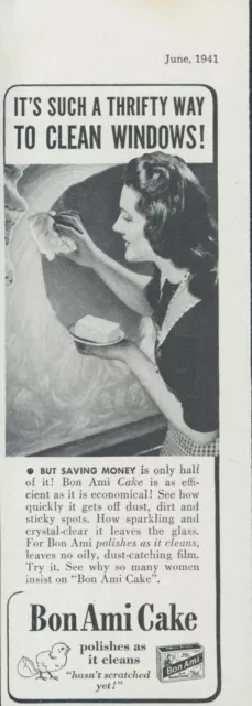 1941 Bon Ami Cake Thrifty Way Clean Windows Efficient Vintage Print Ad LHJ3