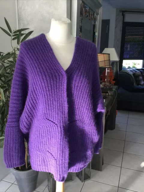 Gilet pull BEL AIR taille 1 angora violet prune parme tres bon état