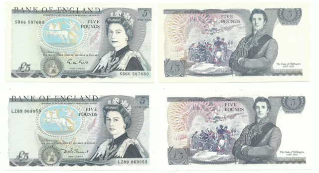 Banknotes: Two Series D £5 Royal Portrait one of each Somerset & Gill