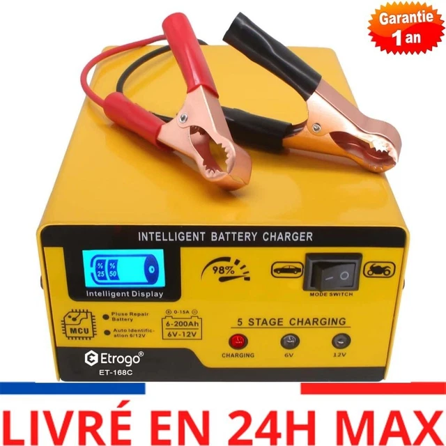 Etrogo Chargeur de Batterie 12V 6V 1A-15A Intelligent Entièrement Automatique Ch