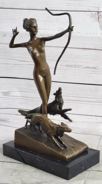 Rare Sculpture Large Vintage French "Lorenzl" Goddess DIANA Gift Bronze Statue