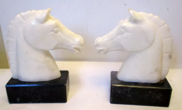 Vtg PR HORSE HEAD BOOKENDS Alabaster Marble Equestrian  Italy  Sculpture
