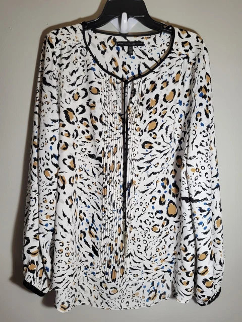 White House Black Market Size XL Animal Print Blouse Curved Hem Tunic EUC
