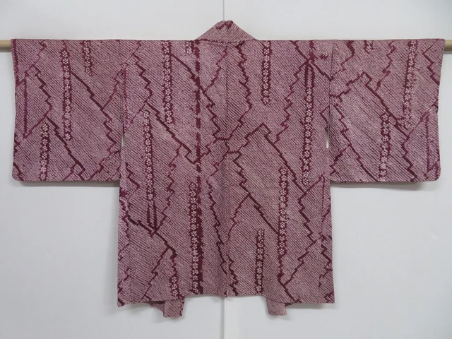 1210i07z430 Vintage Japanese Kimono Silk SHIBORI HAORI Purple