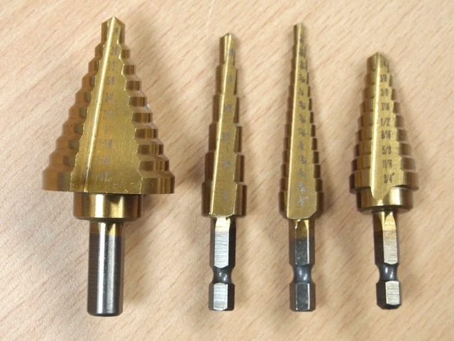 4 PC HSS Titanium Coated Step Drill Bits Set SAE Sizes Bits ,Shank 1/4"; 3/8"