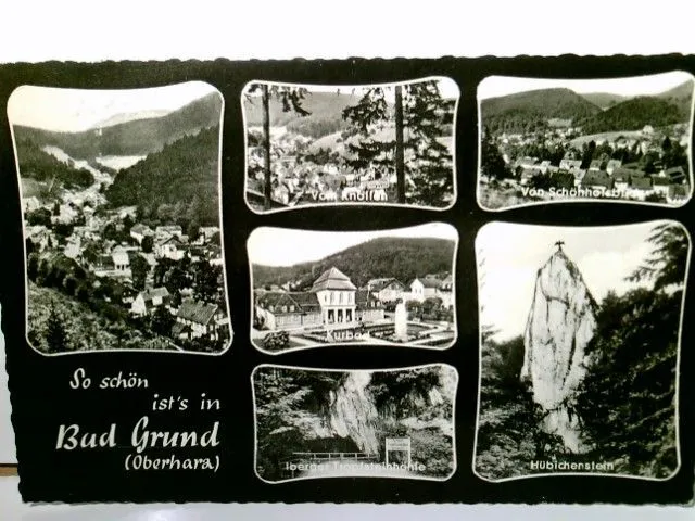 Bad Grund / Oberharz. Alte Mehrbild AK s/w. gel. ca 1965. 6 Ansichten. Panoramab