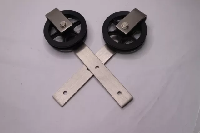 (2-Pk) Barn Door Slide Rollers Silver 5" Wheel x 14"