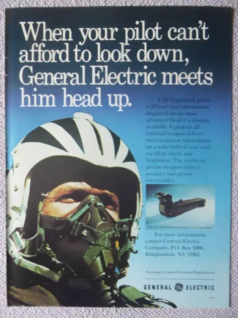10/1983 Pub General Electric Usaf Northrop F-20 Tigershark Hud Pilot Helmet Ad