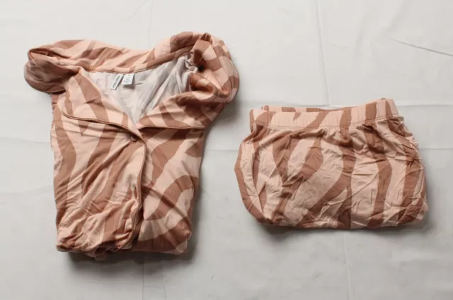 Nordstrom Women's Moonlight Eco Short Pajama Set CA4 Tan Mocha Zebra Medium