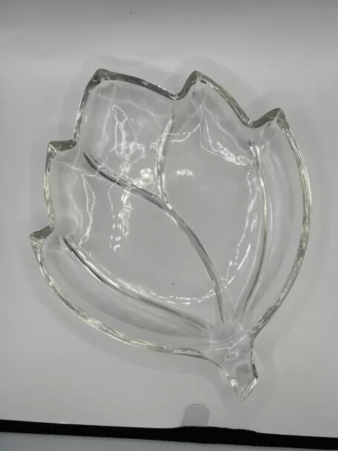 Vintage Clear Glass Leaf Shaped Plate  / Serving Dish circa 1950s