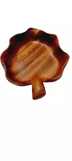 Monkey Pod Vintage Wooden Leaf Shape Dish Bowl Ashtray Hand Carved In HAWAII